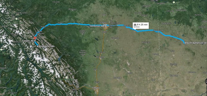 The route on Days 1 & 2 of the Little Miss Sunshine Tour