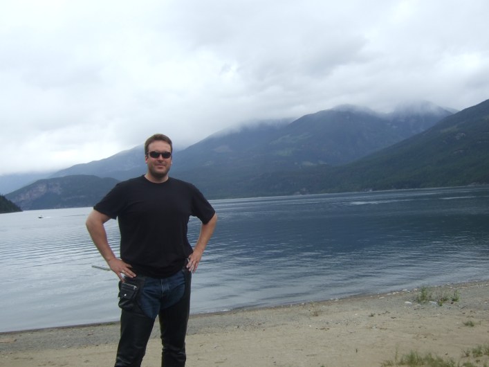 On the beach in Kaslo first thing in the morning.  That's where I went swimming the night before.