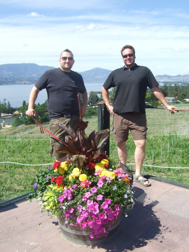 Scott & I on the patio at Summerhill.  This is awesome.  If you look at the blog for Gimme Shelter on Ryan & Silver's Excellent Adventure 2007 you will find the two of us in the same place with the same clothes.  