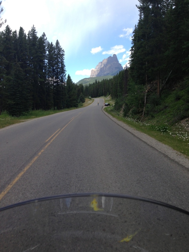 Riding the Bow Valley Parkway...Castle Mountain in the distance