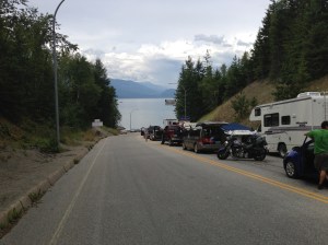 The lineup at the ferry.  This terminal has a steep grade leading to it. 