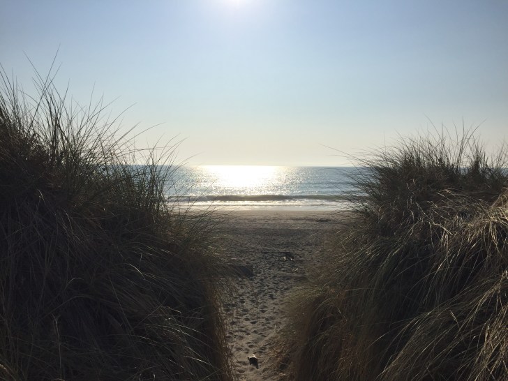 Walking down the path to the beach at Gold Beach