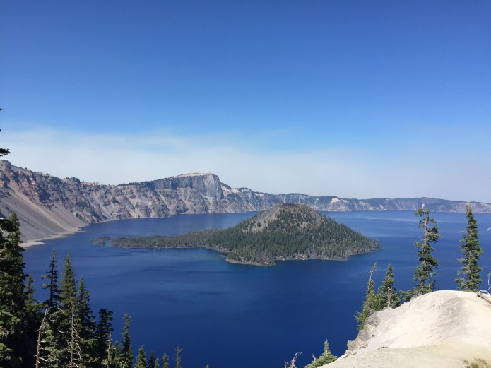 Crater Lake. That big island is called Wizard Island and is a new lava cone created 6000 years ago after the crater collapsed 8000 years ago. That's actually not that long ago. 
