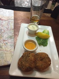 Crab cakes. They were pretty good. Used bay shrimp instead of breadcrumbs. I don't like breadcrumbs in crab cakes, so these were pretty good. 